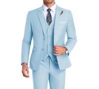 High-End Suits 3 Pieces Men Suit Set Slim Fit Groomsmen/Prom Suit for Men Two Buttons Business Suit Jacket Vest Pant and Tie, Sky Blue, XL