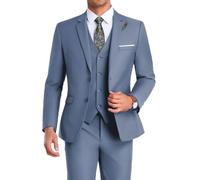 High-End Suits Men Suit 3 Pieces Slim Fit, 2 Button Wedding Suit Prom Suit for Men Business Suit Jacket Vest Pant and Tie, Denim Blue, M