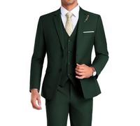 High-End Suits Men Suit 3 Pieces Slim Fit, 2 Button Wedding Suit Prom Suit for Men Business Suit Jacket Vest Pant and Tie, Dark Green, M