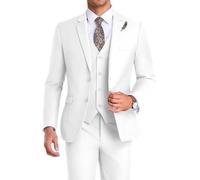 High-End Suits Men Suit 3 Pieces Slim Fit, 2 Button Wedding Suit Prom Suit for Men Business Suit Jacket Vest Pant and Tie, White, M