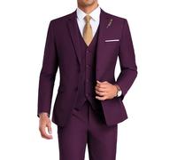 High-End Suits Men Suit 3 Pieces Slim Fit, 2 Button Wedding Suit Prom Suit for Men Business Suit Jacket Vest Pant and Tie, Plum, XXL