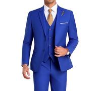 High-End Suits Men Suit 3 Pieces Slim Fit, 2 Button Wedding Suit Prom Suit for Men Business Suit Jacket Vest Pant and Tie, Royal Blue, M