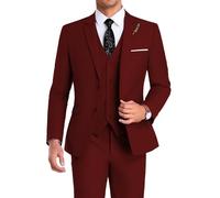 High-End Suits Men Suit 3 Pieces Slim Fit, 2 Button Wedding Suit Prom Suit for Men Business Suit Jacket Vest Pant and Tie, Burgundy, XS