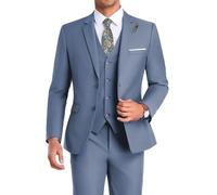 High-End Suits Men Suit 3 Pieces Slim Fit, 2 Button Wedding Suit Prom Suit for Men Business Suit Jacket Vest Pant and Tie, Denim Blue, L