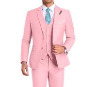 High-End Suits Men Suit 3 Pieces Slim Fit, 2 Button Wedding Suit Prom Suit for Men Business Suit Jacket Vest Pant and Tie, Pink, 3XL