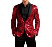 High-End Suits Sequins Men Tuxedo Sparkly Shawl Lapel Homecoming Suit Glitter 2 Pieces Party Prom Festival Blazer Pants, Red, M