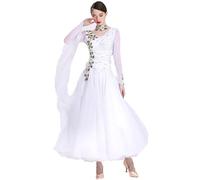 High-End Waltz Competition Costumes Women's Tango Flamenco Performance Dance Dresses Modern Standard Dance Dress,White,3XL
