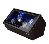 INCLAKE High End Watch Winder, 4 Watch Winders for Automatic Watches with Super Quiet Motor, Blue LED Light & 4 Rotation Mode Setting, Watch Winder for Rolex with Flexible Pillow, Dual Power, Pine