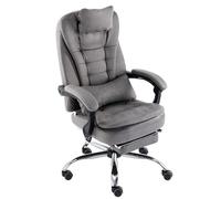 High Executive Office Chair with Lumbar Support, Ergonomic Reclining Computer Chair, Adjustable Height, Swivel Wheels, Retractable Footrest, Gray/Blue(Gray)