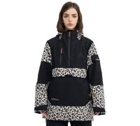 HIGH EXPERIENCE Ski Jacket Snowboard Anorak Coat Pullover Baggy Snow Hooded Insulated Hoodie Waterproof Warm for Women Men, Black Leopard Print, S