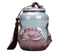 High-Fire Crackle Ceramic Tea Jar - Hand-Carved Lotus Design, Lightproof Storage Container