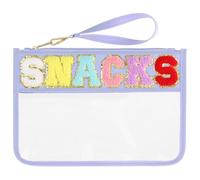 HIGH FIT Snack Bags Pouch Travel Makeup Bag Chenille Letter Patch - Waterproof Nylon Clear Cosmetic Bag/Tote Bag/Makeup Travel Bag/for Women Girls, Snack-Purple, Snack Bag