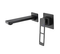High-Flow Bathroom Faucet Square Single Handle Sink Tap Wall-Mounted Brass with Hot & Cold Water Brushed Black Finish Modern Bathroom Accessories