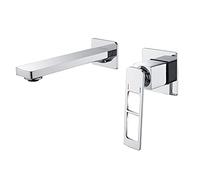 High Flow Bathroom Sink Faucet, Wall-Mounted Brass Square Single Handle Tap, Hot & Cold Mixer, Modern Chrome/Brushed Finish, Perfect for Vanity and Washbasin