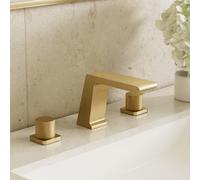 High Flow Brushed Gold Bathroom Sink Faucet Roman Waterfall 3 Hole Deck Mount with Dual Handle Control for Luxury Home & Modern Aesthetic