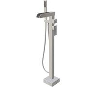 High Flow Freestanding Bathtub Faucet Waterfall Tub Filler Brushed Nickel 11.9GAL Floor Mount Bathroom Faucets Fillers with Handheld Shower Sprayer RIGOBAL