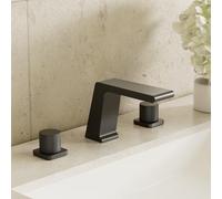 High Flow Matte Black Bathroom Sink Faucet Roman Waterfall Design 3 Hole Deck Mount Double Handle Control Stylish and Durable Modern Home Upgrade