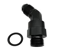 High Flow Radius 45 Degree Aluminum -8 AN Male Flare to 8AN Male Swivel Fitting Adapter With AN8 O ring ORB Port, Black