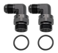 High Flow Radius 90 Degree Aluminum 10AN Male Flare to 12AN Male Swivel Fitting Adapter With AN12 O ring ORB Port, Black, Pack of 2