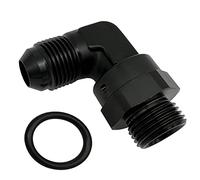 High Flow Radius 90 Degree Aluminum 6AN Male Flare to 4AN Male Swivel Fitting Adapter With AN4 O ring ORB Port, Black