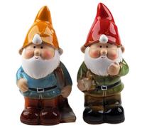 High Glaze 14cm Ceramic Garden Gnomes - Set of 2 - Glossy Yellow/Red Hats (252214170)