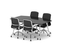High Gloss 1800mm Writable Boardroom Table Black + 4 Executive Chairs