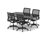 High Gloss 1800mm Writable Boardroom Table Black + 4 Mesh Chairs