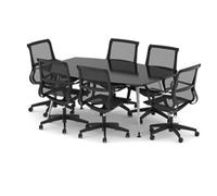 Lucia High Gloss 1800mm Writable Boardroom Table Black Top with Set of Six Lula