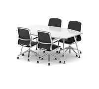 High Gloss 1800mm Writable Boardroom Table White + 4 Executive Chairs