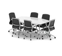 High Gloss 1800mm Writable Boardroom Table White + 6 Executive Chairs