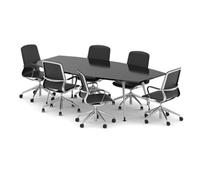 High Gloss 2400mm Writable Boardroom Table Black + 6 Executive Chairs