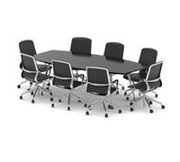 High Gloss 2400mm Writable Boardroom Table Black + 8 Executive Chairs