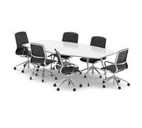 High Gloss 2400mm Writable Boardroom Table White + 6 Executive Chairs