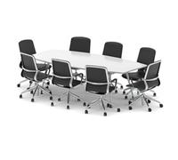 High Gloss 2400mm Writable Boardroom Table White + 8 Executive Chairs