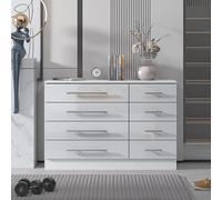 High Gloss 8 Drawer Sideboard, Cupboard, Buffet Solo, Chest of Drawers Harmin White One Size