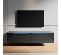 (High Gloss Black, 140cm) Elegant High Gloss TV Stand Cabinet With LED Lights
