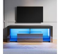 (High Gloss Black, 140cm) Elegant LED TV Stand with RGB Lighting, Flap-Door Storage Cabinet, Tempered Glass Shelf, High Gloss TV Unit