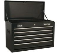 660 x 305 x 430mm BLACK 5 Drawer Topchest Tool Chest Storage Unit - High Gloss
