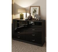 Large 8 Drawer Gloss Black Chest Of Drawers Bedroom Storage Furniture - Black Gloss