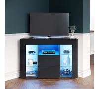 (High Gloss Black) Elegant 100cm Corner TV Unit with RGB LED Lighting, High Gloss Finish, Tall TV Cabinet with Tempered Glass Shelves & Storage