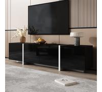 High-gloss Finish TV Cabinet with 3 Doors and 1 Drawer, Contrasting Base, TV Stand for Living Room, 170L x 29.5W x 40H cm, Black+White Aosom UK