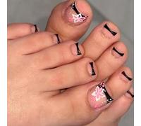 High-Gloss French Tips Fake Toenails with Designs Square Press On Toenails Toenails Women Full Covers Press For Women