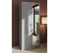 FWStyle Grey Gloss Modern 2 Door Mirrored Wardrobe, Grey