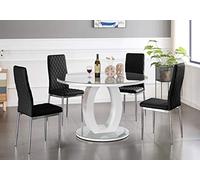 High Gloss Grey/White Round Dining Table with 4/6 Milan Chairs, Elegant Contemporary Fur for Dining Room, Kitchen & Home Décor
