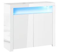 HOMCOM High Gloss LED Cabinet Cupboard Sideboard Console with RGB Lighting in White HOMCOM White