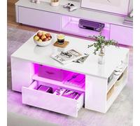 High Gloss Led Coffee Table With Storage Wooden 2 Drawer