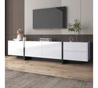 High-Gloss Modern TV Cabinet with Doors and Drawers, Entertainment Center with Storage, Black and White Design, 190x35x45 cm, White Aosom.UK