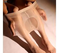 High-Gloss Nylon Pantyhose for Men with Precision-Fit Elastic Pouch for Stability and Range of Motion (Open Color)