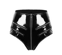 High Gloss PVC Leather Sexy Open File Shaping Zipper High Waist Sexy Shorts Push up Padded Strapless Bras for Women (Black, M)