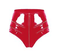 High Gloss PVC Leather Sexy Open File Shaping Zipper High Waist Sexy Shorts Push up Padded Strapless Bras for Women (Red, XXXL)